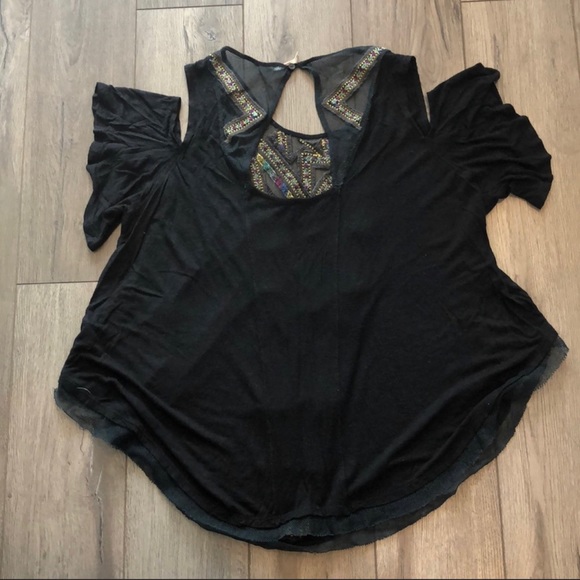 Free People Gypsy Boho Spell Embroidered Cold Shoulder Top; - Picture 4 of 4